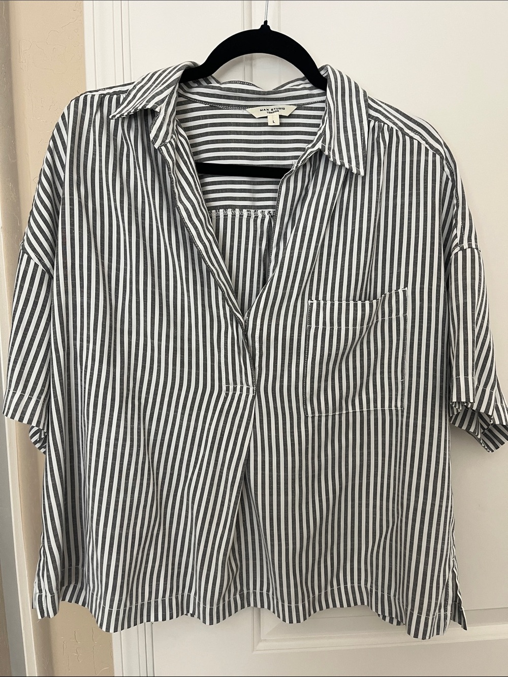 Max Studio Black & White Vertical Stripe Button-Down Shirt
